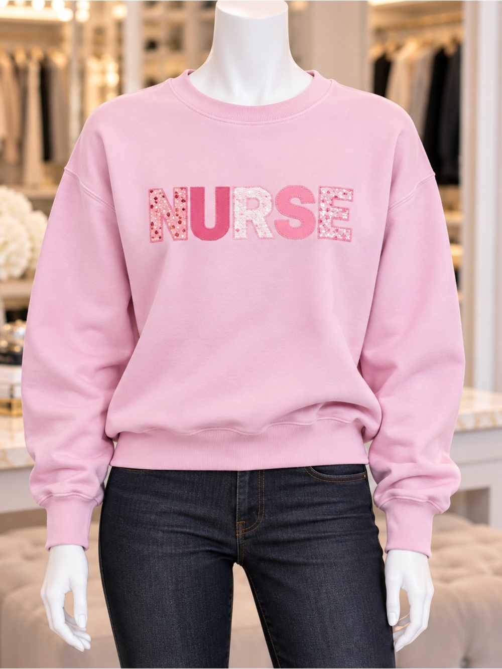 NURSE Pink Graphic Crewneck Sweatshirt Size Large NWOT